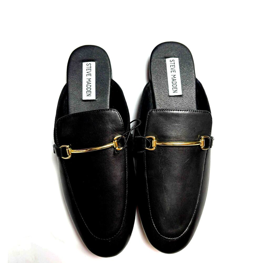 NEW Steve Madden Galilea Mule Leather Slip-On Mule Flats, Size 8 Gold Detailing